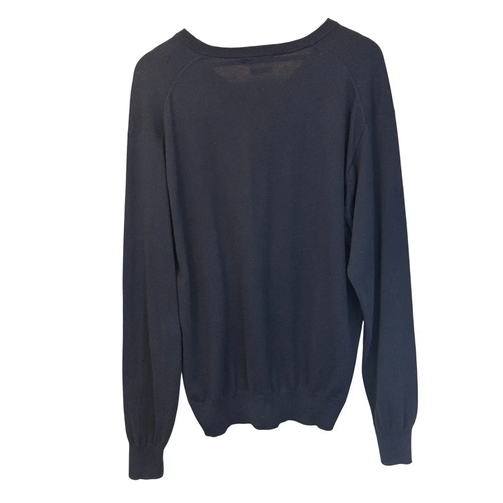 Peter Millar Navy‎ Blue Cotton Cashmere V-Neck Sweater Size Large